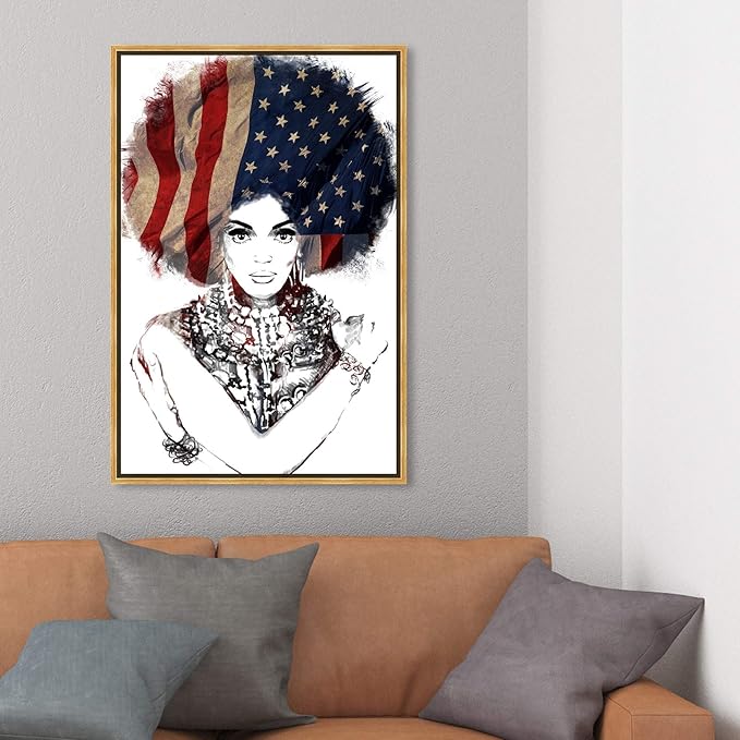 The Oliver Gal Artist Co. People Framed Wall Art Canvas Prints 'New American Woman' Portraits Home Décor, 24" x 36", White, Black