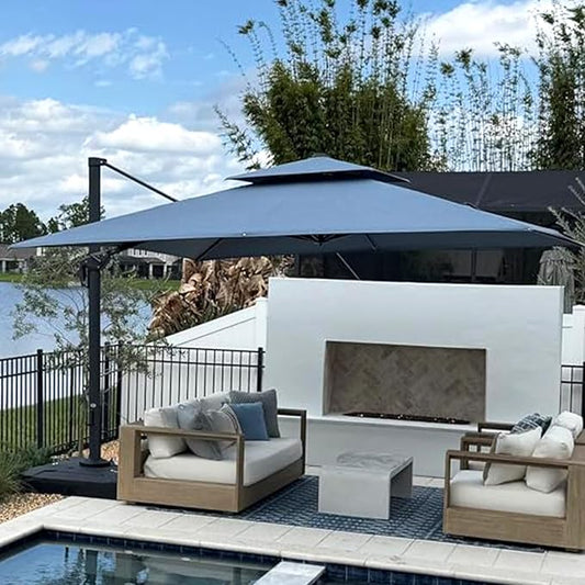 PURPLE LEAF Sunbrella Cantilever Umbrella 10FT Outdoor Double Top Large Offset Hanging 360° Rotation Heavy Duty Square Umbrella for Garden Patio Deck Pool Backyard Spectrum Denim