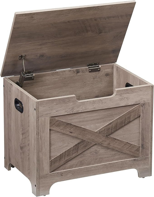 GAOMON Storage Chest, Wood Storage Bench with Seating and Safety Hinge, Entryway Bench with Storage, Farmhouse Storage Chest Trunk for Bedroom, Living Room, Grey