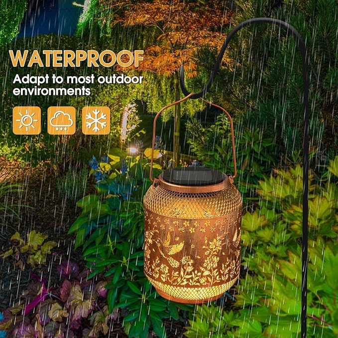 2 Packs Hummingbird Solar Lanterns Outdoor Waterproof, Hummingbird Birthday Gifts for Women Mom Grandma, Metal Hanging Solar Lights Outside Decorations for Patio Porch Yard Backyard Decor