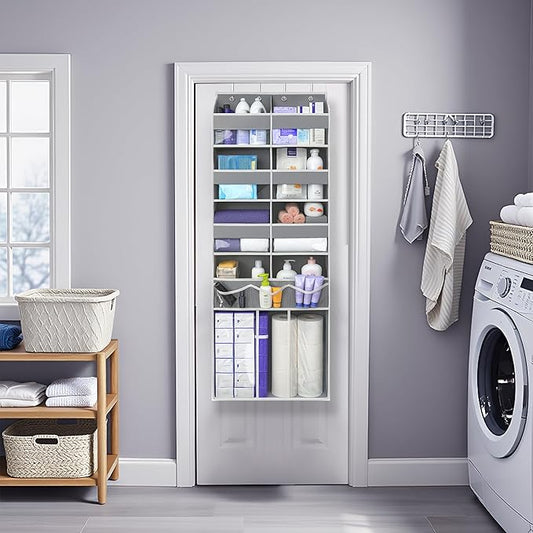 Extra Large Over The Door Organizer with Clear Pockets - 8 Compartments & XL Bottom Storage, Heavy-Duty Hanging Organizer for Bathroom, Bedroom, Closet (57 Inch Height).