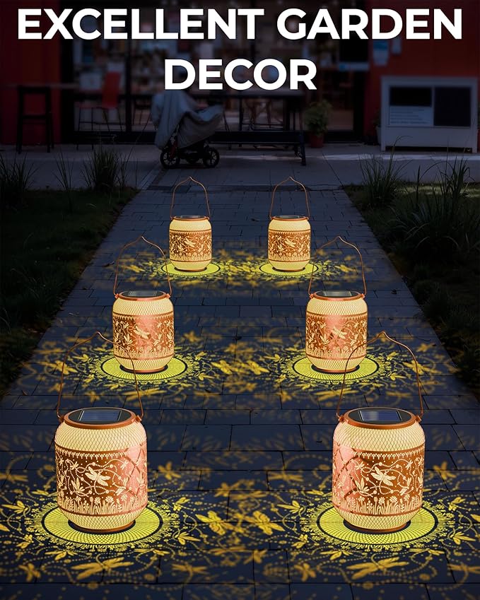 Dragonfly Solar Lanterns Outdoor Waterproof Decorative Garden Solar Lights for Outside,Hanging Metal Ornaments Decor for Outside Lawn,Patio,Balcony,Yard Dragonfly Gifts for Women