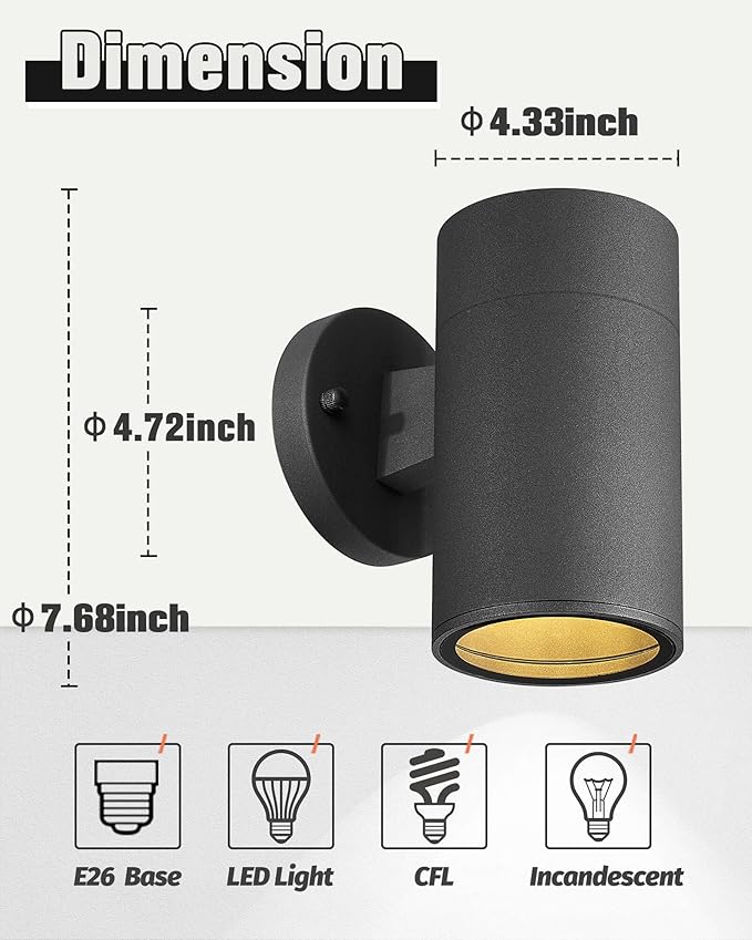 Ken & Ricky Outdoor Wall Light, Exterior Lighting Fixtures, Matte Black Outdoor Wall Sconce with Tempered Glass Cover for Porch Garage Patio Doorway Entryway -1 Pack