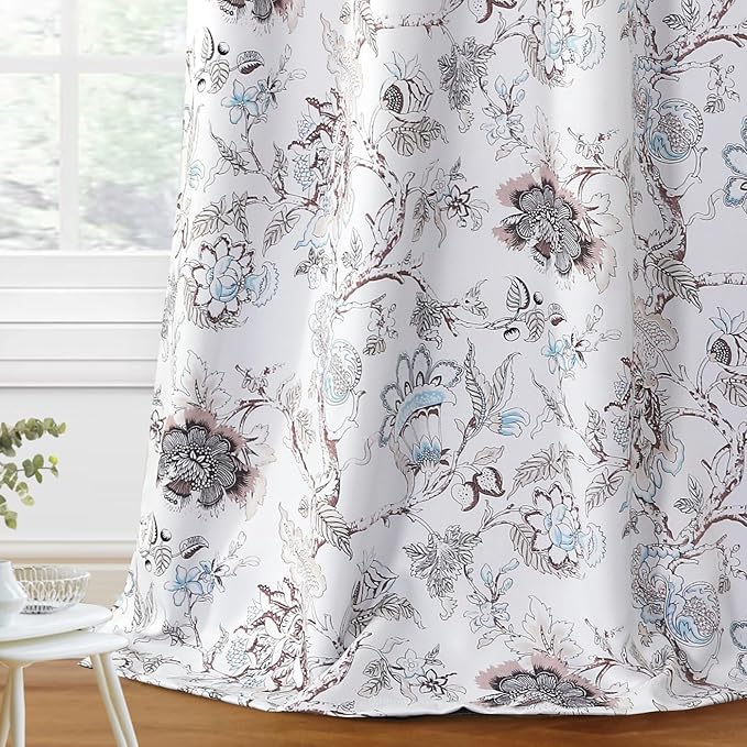 H.VERSAILTEX Blackout Curtains 108 Inch Length 2 Panels Set Floral Print Curtain Drapes for Living Room Thermal Insulated Grommet Window Curtain for Bedroom - Traditional Floral in Brown and Soft Teal