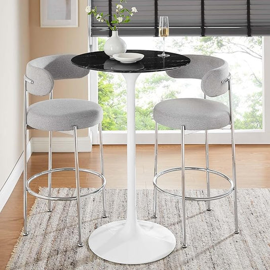 Modway Lippa Round 28" Artificial Marble Mid-Century Modern Bar Table in White Black
