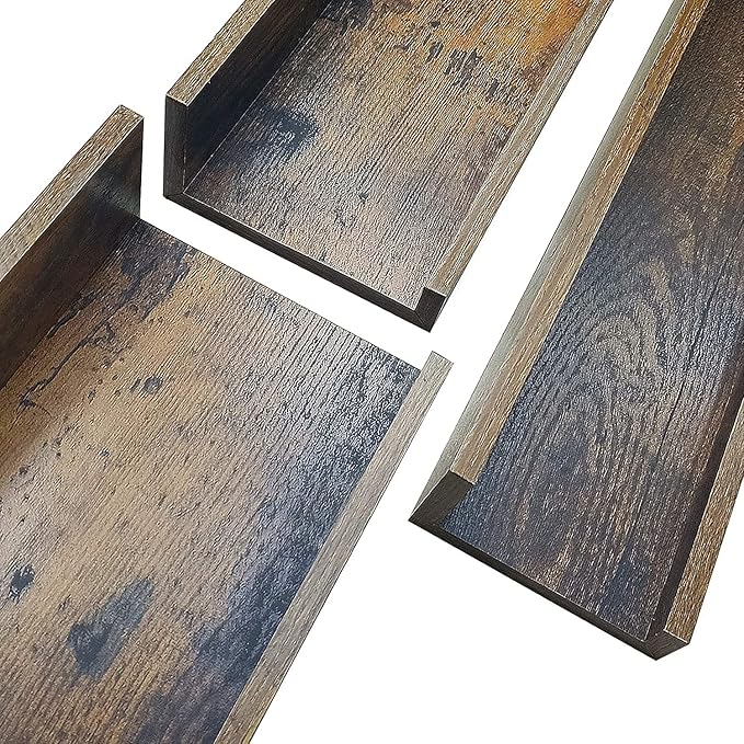 Giftgarden 16 Inch Floating Shelves ,Set of 3, Rustic Wall Mounted Picture Ledge Wooden Wall Shelf for Living Room Bedroom Kitchen Bathroom, 3 Different Sizes