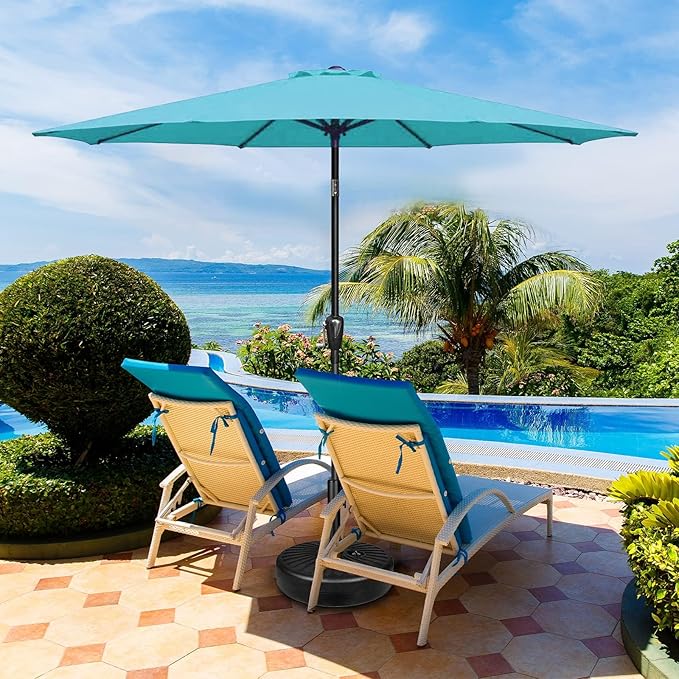 Simple Deluxe 9' Patio Umbrella Outdoor Table Market Yard Umbrella with Push Button Tilt/Crank, 8 Sturdy Ribs for Garden, Deck, Backyard, Pool, Turquoise
