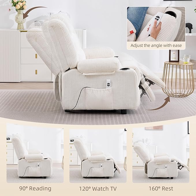 52Inch Power Loveseat Recliner,Electric Reclining Loveseat Sofa,Adjustable Love seat Recliner Sofa for Living Room,Bedroom with Charging Ports (Striped White)
