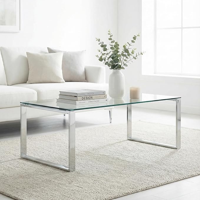 Cortesi Home Remi Contemporary Glass Coffee Table with Chrome Finish
