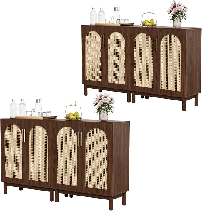LITTLE TREE Modern Buffet Cabinet with Storage, Set of 2, 59 Inch Kitchen Sideboard Cabinet with 4 Doors, Coffee Bar Cabinet for Dining Room, Living Room