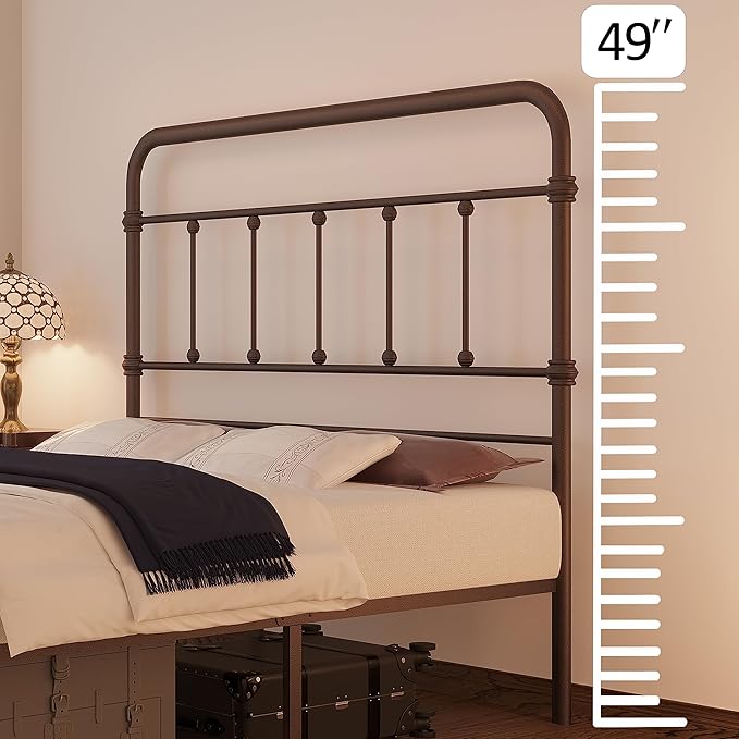 Queen-Bed-Frame with headboard Giselle-Vintage Antique-Metal - Platform Mattress Foundation,49 inch High,No Box Spring Needed(Brown)