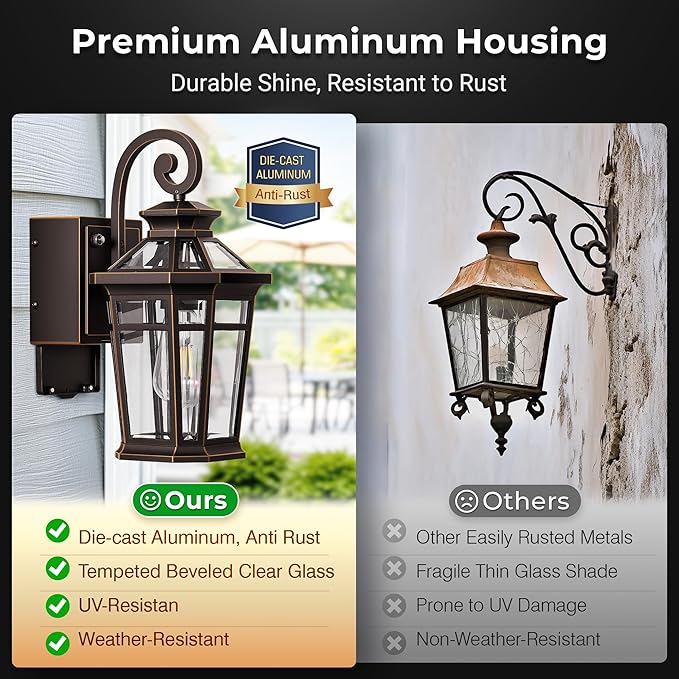 Outdoor Wall Light with GFCI Outlet, Oil Rubbed Bronze Dusk to Dawn Front Porch Light, Exterior Lighting Fixtures with Outlet, Outdoor Sconce Lights Wall Mount, Outside Lights for Patio, Garage