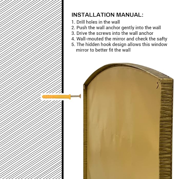 36 Inch Arched Window Mirror, Windowpane Decorative Mirror with Beveled, Metal Large Accent Mirrors, Grid Wall Mirrors for Living Room, Entryway, Vintage Gold