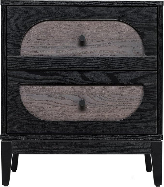 SANGO Arch 2-Drawer Nightstand, Modern Black Wood Bedside Table with Two-Tone Finish, Storage Drawers, Sturdy Legs, Minimalist Stylish Furniture for Contemporary Homes