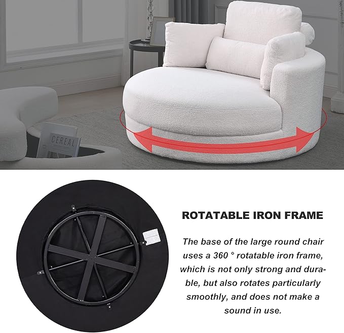 HomSof Swivel Accent Barrel Modern Sofa Lounge Club Big Round Chair with Storage Ottoman Linen Fabric for Living Room Hotel with Pillows，White