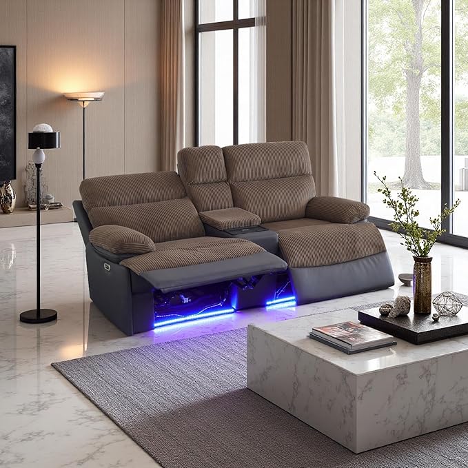A Ainehome Power Recliner Loveseat with LED Light, Power Reclining Living Room Set, Reclining Sectional Sofa Couches with USB Port/Hidden Storage for Living Room/Office/RV