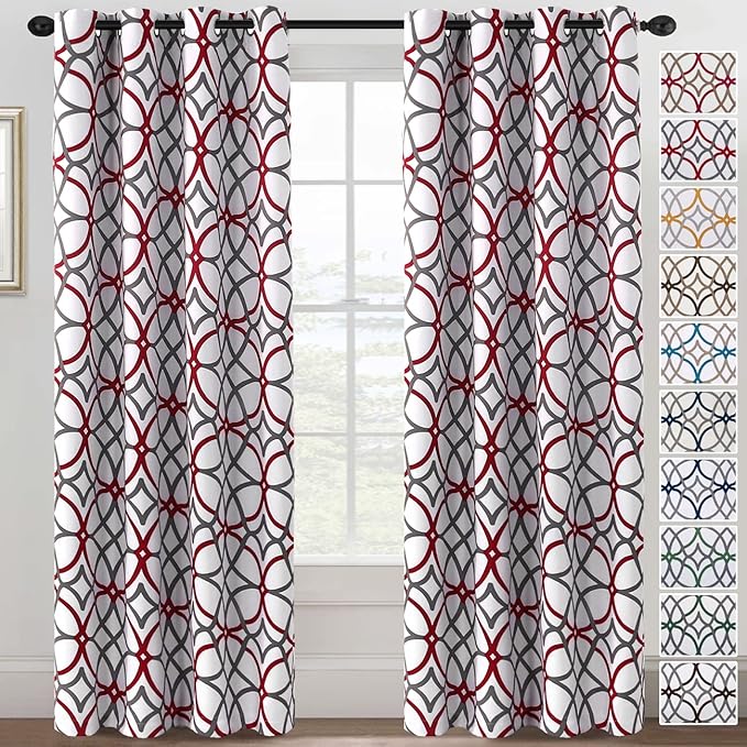 H.VERSAILTEX Blackout Curtains 84 inch Length 2 Panels Set Thermal Curtains & Drapes Window Treatment Noise Reducing Geometric Modern Grommet Living Room Curtains for Bedroom - Burgundy and Gray