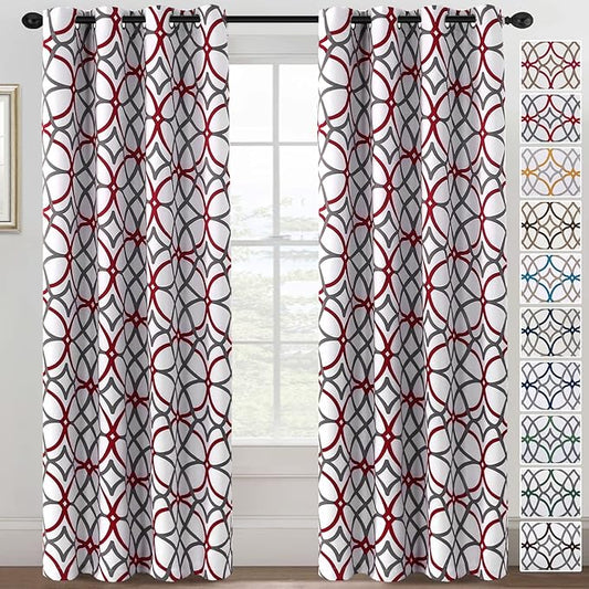H.VERSAILTEX Blackout Curtains 84 inch Length 2 Panels Set Thermal Curtains & Drapes Window Treatment Noise Reducing Geometric Modern Grommet Living Room Curtains for Bedroom - Burgundy and Gray
