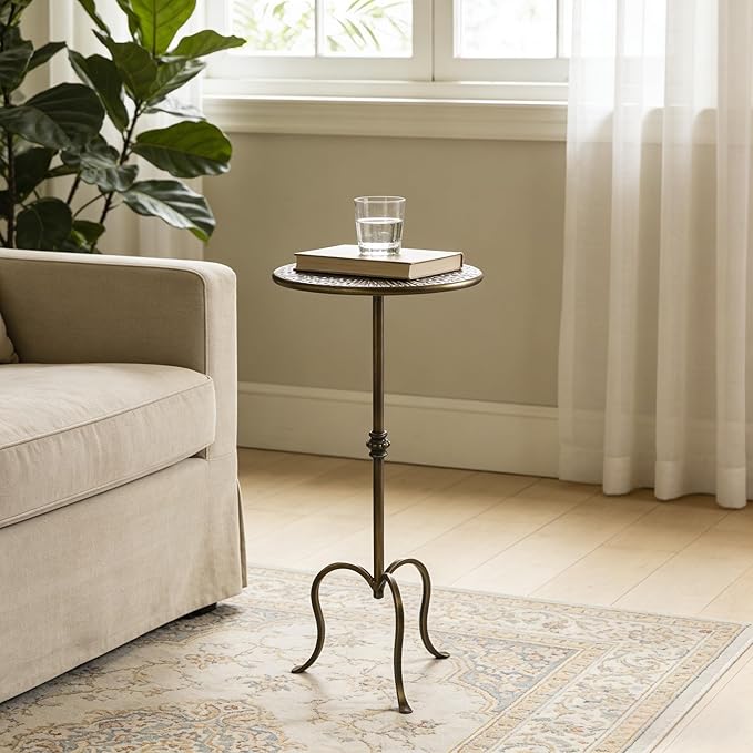 Metal Side Table, Martini Style Coffee Table Vintage Small Round Aceent Table 23inch for Living Room Bedroom Antique