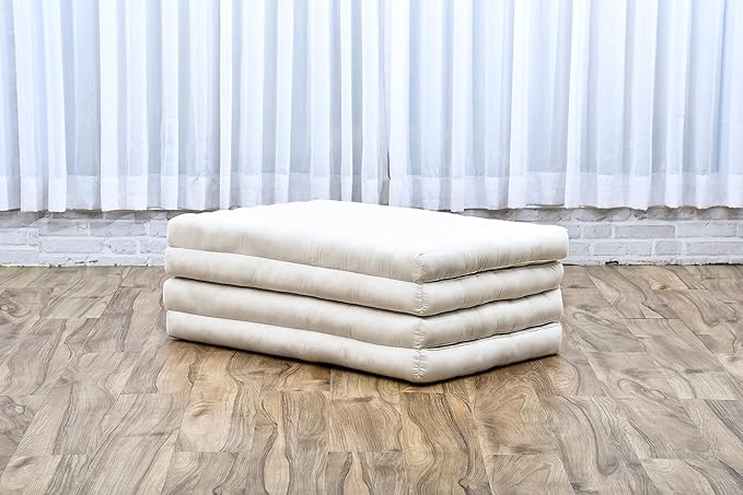 Leewadee Trifold Mattress Standard – Comfortable Thai Massage Pad, Foldable Floor Mattress Filled with Eco-Friendly Kapok, Perfect to Use as a Sleeping Mat 79 x 28 inches, Ecru