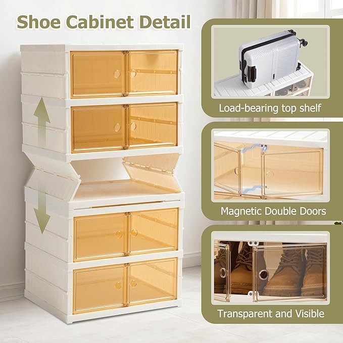 SAYMA Collapsible Shoe Rack Organizer Foldable Shoe Shelves, Large Plastic Folding Shoe Rack with Door, Easy Assembly Shoe Cabinet for Entryway (2 x 6 Tiers-12 Pairs)