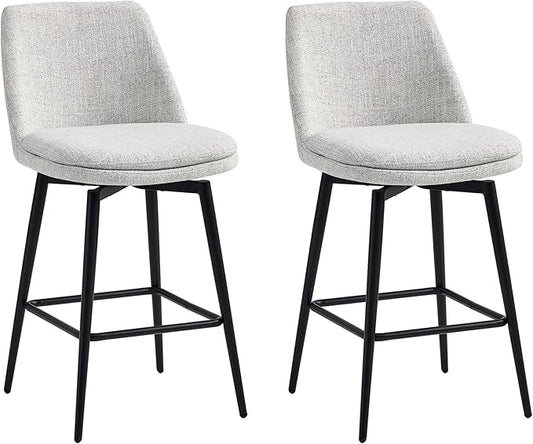 CHITA Swivel Bar Stools, 27.2" Counter Height Bar Stools Set of 2, FSC Certified Upholstered Modern Counter Stools, Metal Legs, Fabric, Light Grey (Multi-Colored)