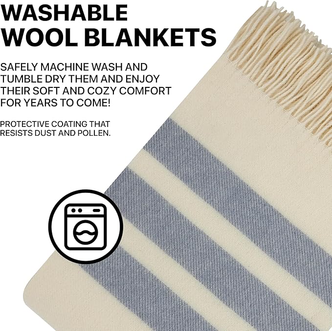 | Wool Blanket/Throw | 100% New Zealand Wool | Perfect for Home and Outdoors | Virgin Wool Blanket with Fringes 55"x79" (140 x 200 cm)