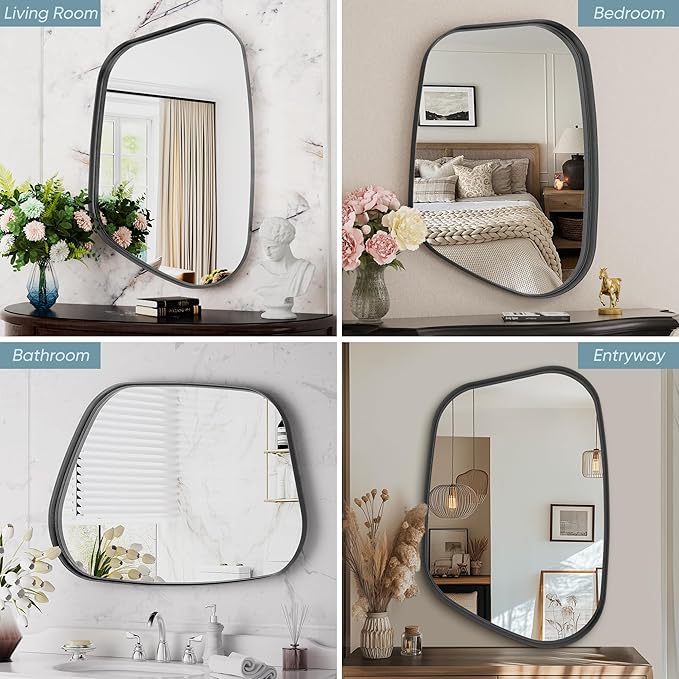 Irregular Wall Mirror 22"x30" Bathroom Mirrors Asymmetrical Artistic Decorative for Living Room Bedroom Bathroom Hallway Entryway,Trapezoid,Black