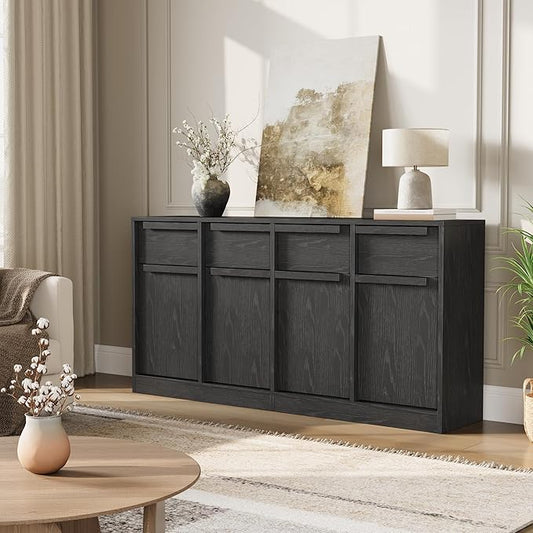 GarveeHome Sideboard Buffet Cabinet with 2 Drawers, 31.5 in Large Coffee Cabinet with Storage, Modern Storage Buffet Table for Kitchen Dining Room, Living Room (Dark, 4 Doors & 4 Drawers)