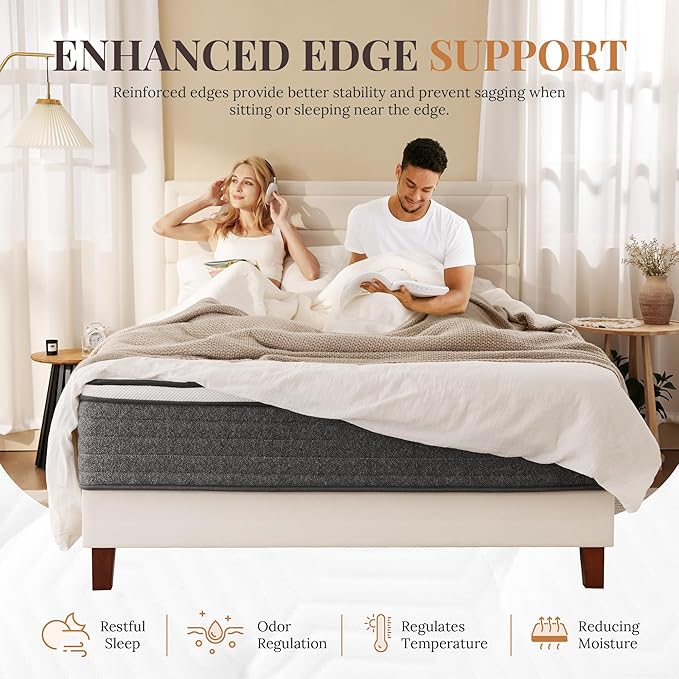 CH Charme House Twin Mattress, 10 Inch Twin Size Hybrid in a Box, Medium Feel Foam and Individual Pocket Springs, Fiberglass Free Bed, Extra Edge Support, Pressure Relief, CertiPUR-US