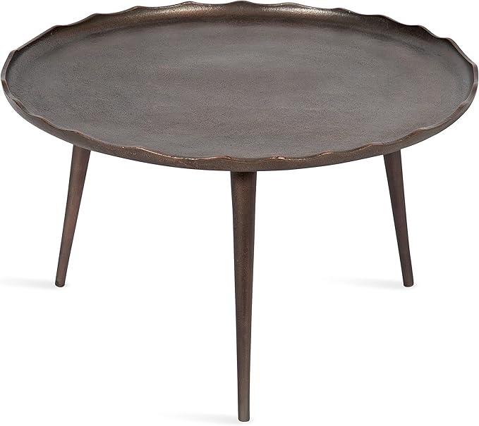 Kate and Laurel Alessia Modern Round Metal Coffee Table, 26 x 26 x 16, Bronze, Sand Cast Aluminum Coffee Table with Raised Deckled Edge for Storage and Display