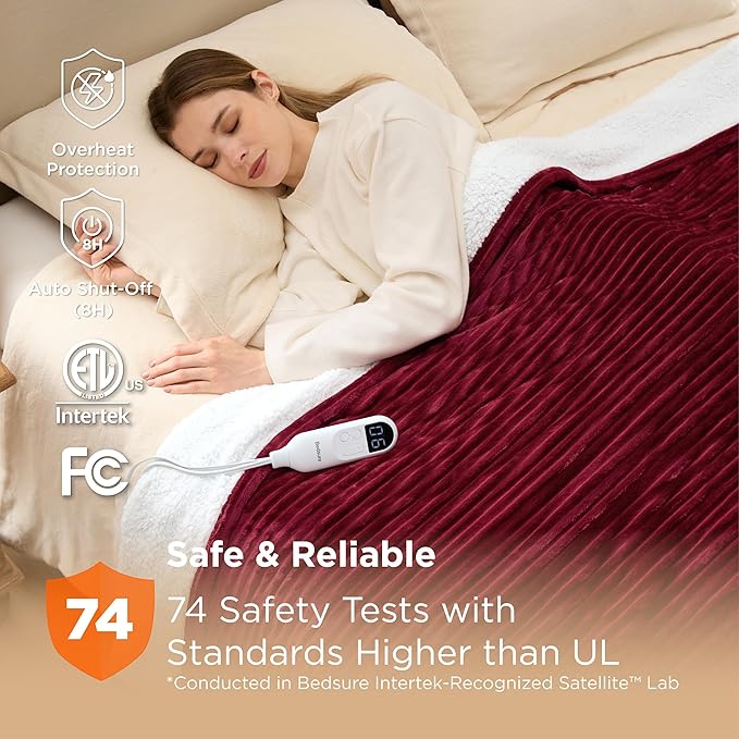 Bedsure GentleSoft Electric Blanket Full Size - Soft Ribbed Flannel Heated Blanket with 6 Heat Settings, Heating with 10 Time Settings, 8 hrs Timer Auto Shut Off, Gifts for Grandma (72"x84", Burgundy)