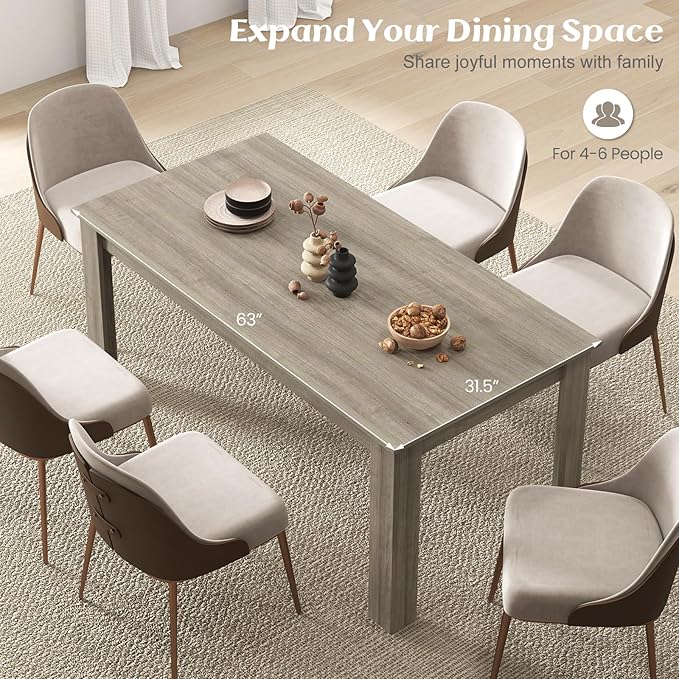 Moccha Wood Dining Table for 4-6 People, 63" Wood Rectangle Dinner Table, Modern Kitchen Table with L-Shaped Legs, 330lbs Weight Capacity, Farmhouse Dinette Desk for Dining Room, Living Room, Oak
