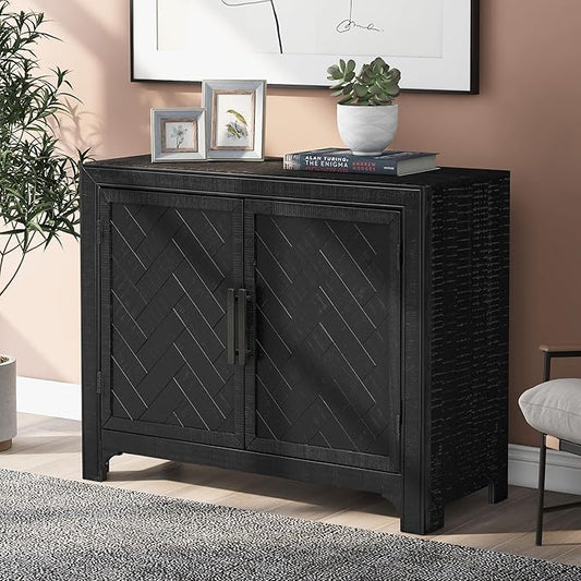 Ball & Cast 40" Farmhouse 2-Doors Storage Sideboard Buffet Cabinet w/Adjustable Shelves & Pattern Door, Wood Decorative Coffee Accent Cabinet Console Table for Entryway Kitchen Dining, Antique Black
