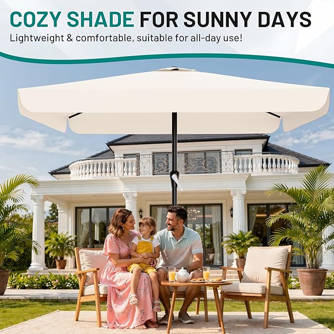 AreShark 8 X 10 FT Large Rectangular Patio Umbrella with Valance, Outdoor Table Market Umbrella w/Crank & 8 Ribs, Rectangle Outdoor Umbrellas for Garden, Deck, Yard and Poolside, Cream White