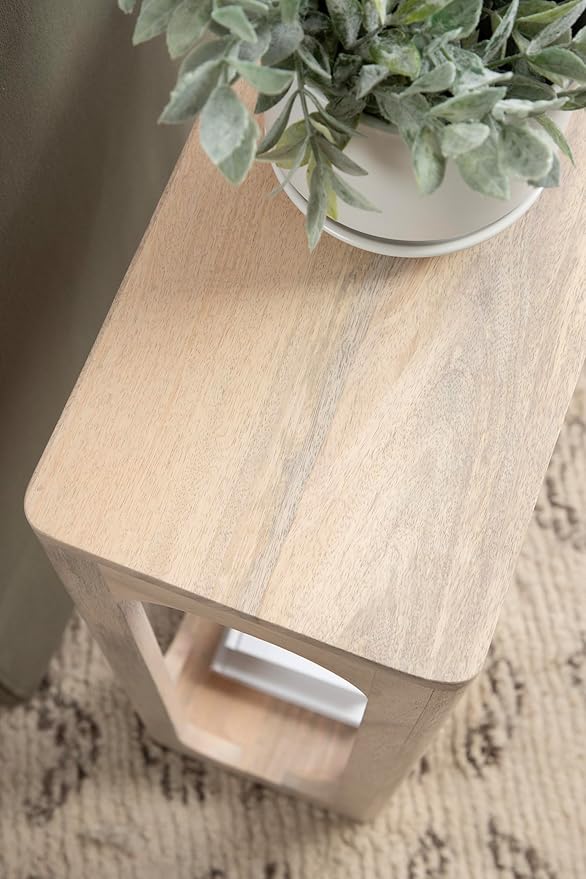 Kate and Laurel Dahl Modern Slatted Wooden Slim Side Table; 16 x 8 x 24; Whitewash; Transitional Wood Narrow End Table for Use as Living Room Plant Stand or Small Bedroom Nightstand