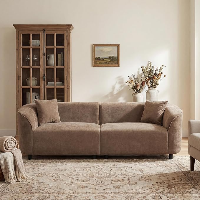 Christopher Knight Home Sabbo 87.50" Modern Sofa Couch, Wooden Home Sofa Living Room, Oversized Cloud Couch for Bedroom, Home Office, Brown