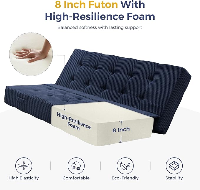 MAXYOYO 8" Foldable Floor Sofa Bed, Tufted Foldable Couch Bed Thick Folding Mattress with Handles, Versatile Folding Sofa Couch for Floor Sleeping, Living Room & Guest Room, Navy