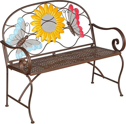 Evergreen Garden Sunflower Garden Bench Outdoors & Indoors | Cast Iron Metal Patio Bench | Outdoor Seating Furniture | Seats for Park, Porch, Deck, Yard