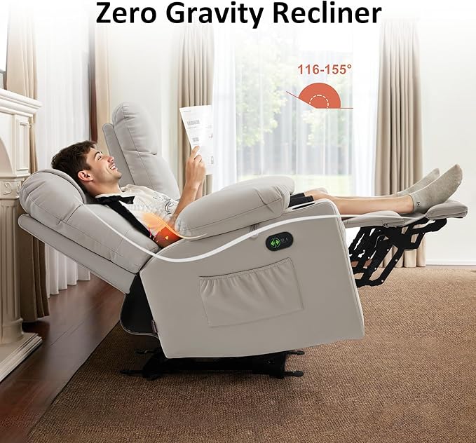 MCombo Zero Gravity Power Loveseat Recliner with Console, Heat and Vibration Massage, Reclining Loveseat Sofa with USB Ports, Cup Holders for Living Room, Faux Leather PR622Sets (Light Grey)