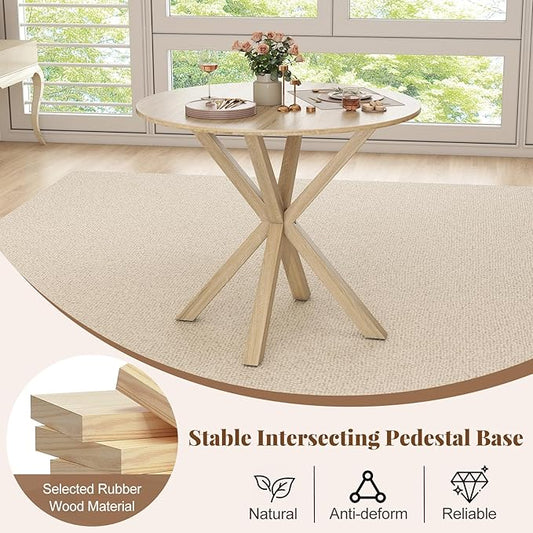 Moccha 36" Round Dining Table for 4 - Rubber Wood Kitchen Table with Intersecting Trestle Legs, Vintage Bar Table, Farmhouse Dining Room Tables for Dinette, Small Space, Restaurant, Bistro (Oak)