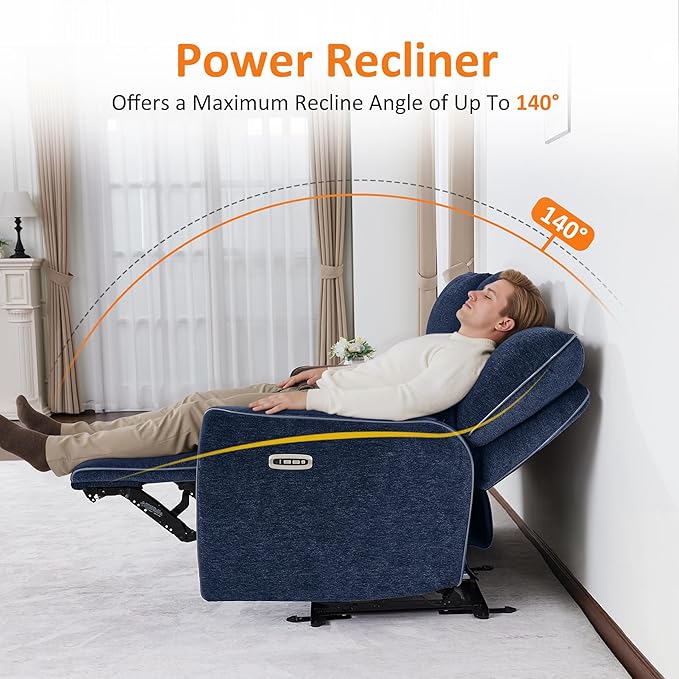 MCombo 75" Wall Hugger Power Loveseat Recliner Sofa with Console and Adjustable Headrest, RV Reclining Loveseat with USB Ports for Living Room 6926 (Navy Blue, Loveseat with Console)