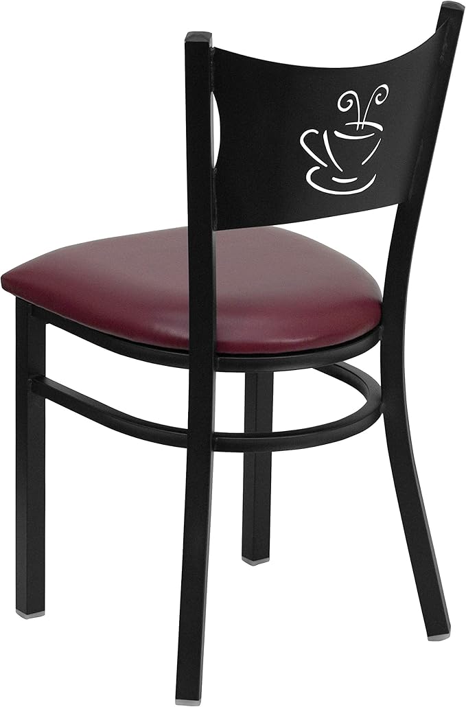 Flash Furniture 2 Pk. HERCULES Series Black Coffee Back Metal Restaurant Chair - Burgundy Vinyl Seat