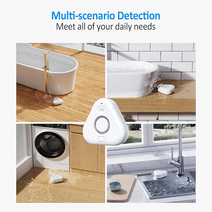 Stechro Upgraded Water Leak Detector, 0-120dB Water Sensor Alarm, IP66 Water Leak Detectors for Home with Water Leakage/Drip Detection Modes, Avoid Flooding in Basement Bathroom Kitchen Toilet Laundry
