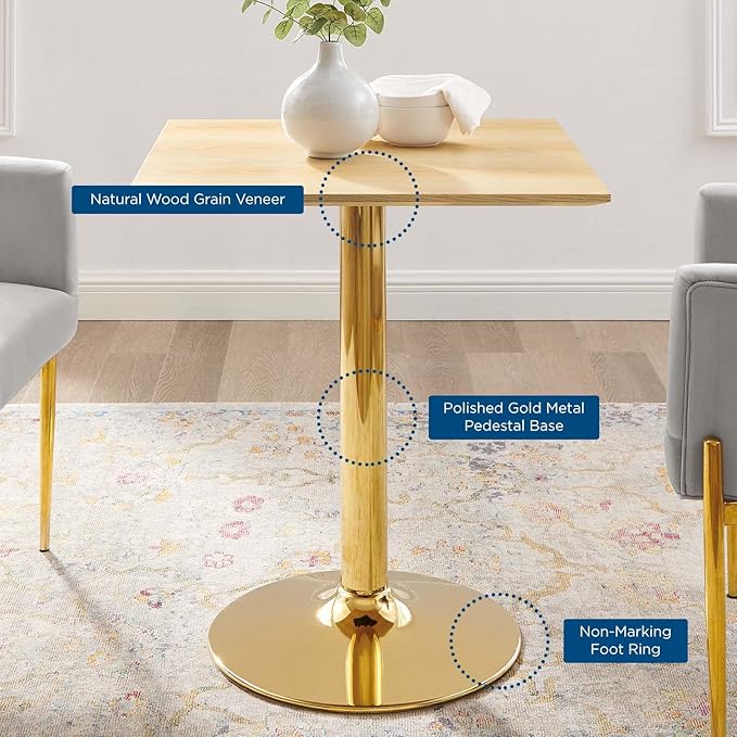Modway Verne Square Wood Grain 28" Dining Table in Gold Natural