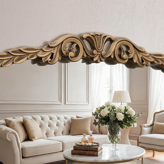 Besdomus Large Gold Vintage Mirror: 29"x 36" French Baroque Bathroom Mirror - Traditional Ornate Antique Arched Mirrors for Wall/Dresser/Mantel/Bedroom/Entryway/Hallway - Home Decor for Living Room