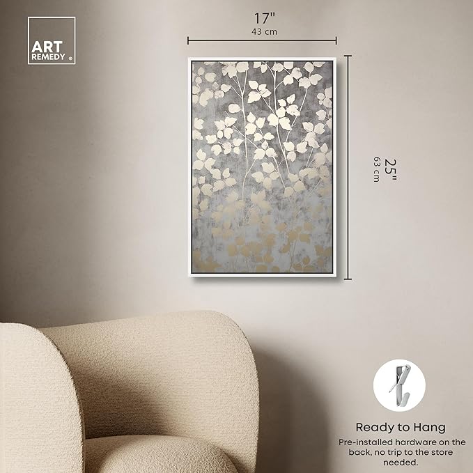 Art Remedy Silvery Gray Garden Canvas Elegant Floral Wall Art, White Frame, 16" x 24"