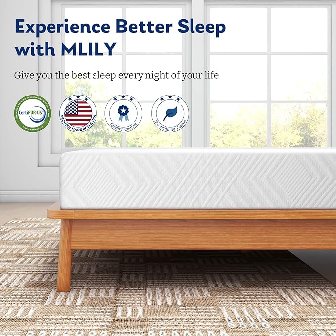 MLILY Full Mattress, 8 Inch Memory Foam Mattress Bed in a Box, Medium, Green Tea and Cooling Gel Infused CertiPUR-US Certified, Made in USA