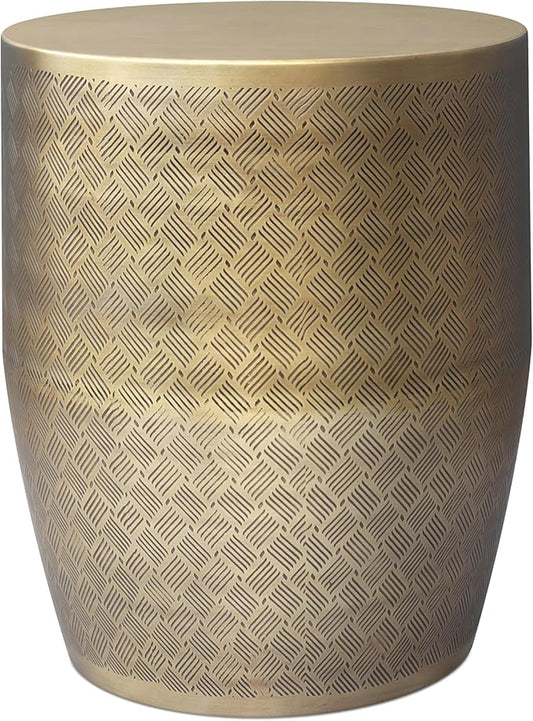 SIMPLIHOME Johnsen Metal Table - 18 inch Wide Solid Iron Round Accent Table in Antique Gold, Boho Side or End Table for Living Room or Family Room with Etched Cross Hatch Pattern, Assembled