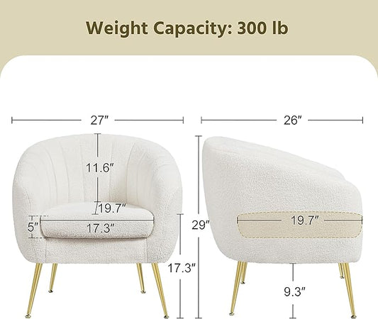 Yaheetech Accent Chair, Modern Cozy Vanity Chair with Gold Metal Legs, Boucle Fabric Armchair with Removable Seat Cushion for Living Room Bedroom Office Guest Room, Ivory, 2 pcs